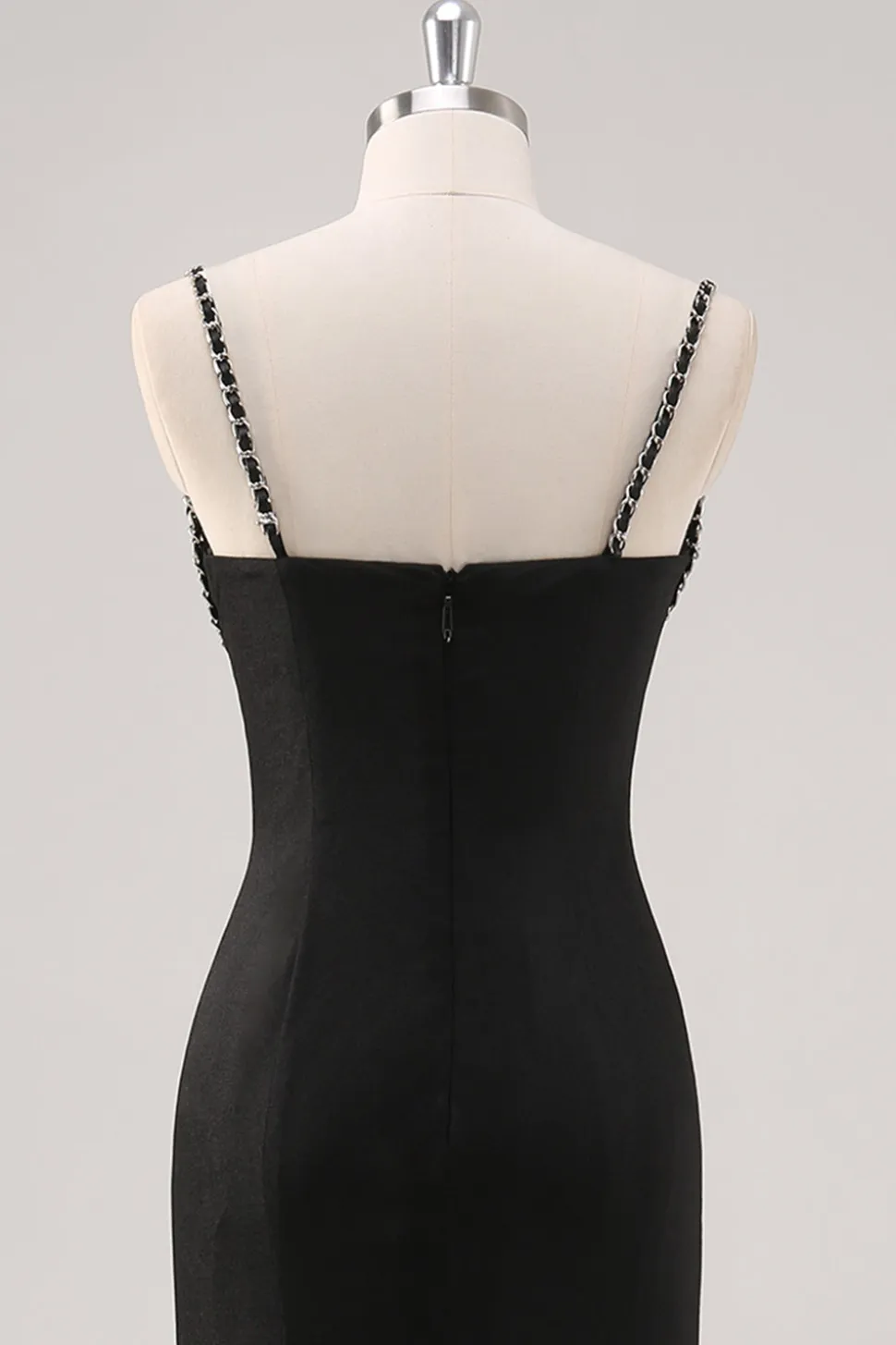 Vestido formal simples de alças de espaguete preto