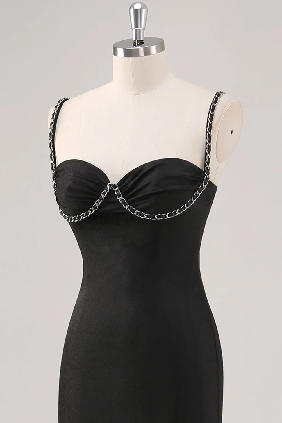 Vestido formal simples de alças de espaguete preto