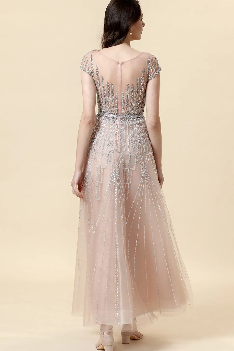 Vestido Formal Tule Blush Pescoço Redondo
