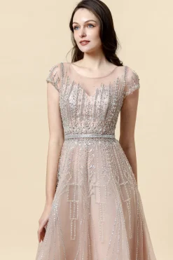 Vestido Formal Tule Blush Pescoço Redondo