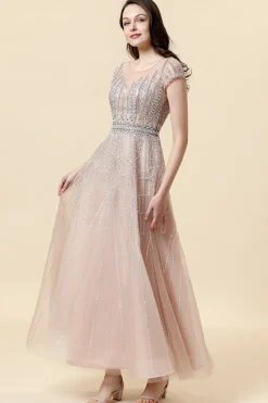 Vestido Formal Tule Blush Pescoço Redondo