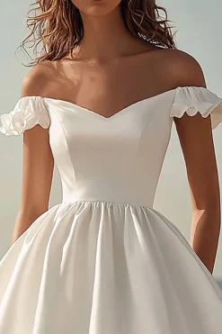 Vestido Linha-A Sem Ombros Mini Babados Vestidinho Branco