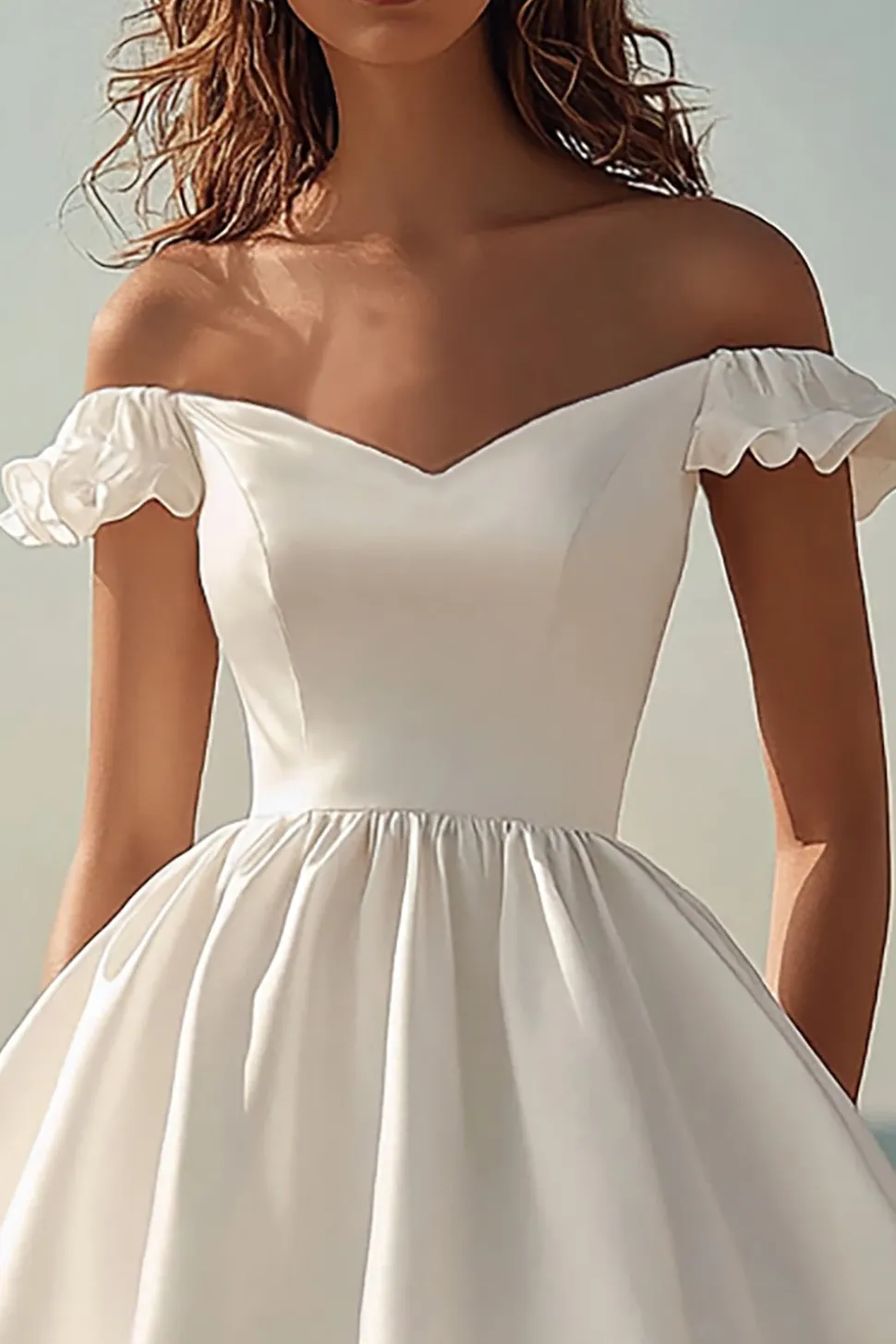 Vestido Linha-A Sem Ombros Mini Babados Vestidinho Branco