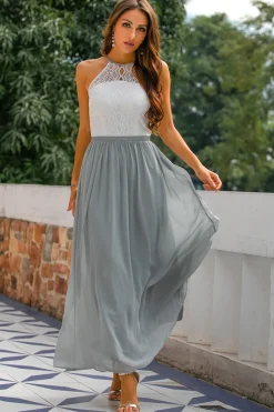 Vestido Longo Cinza Costas Abertas