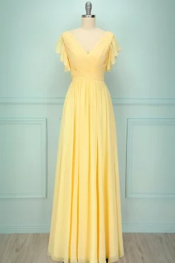 Vestido longo com decote em V amarelo