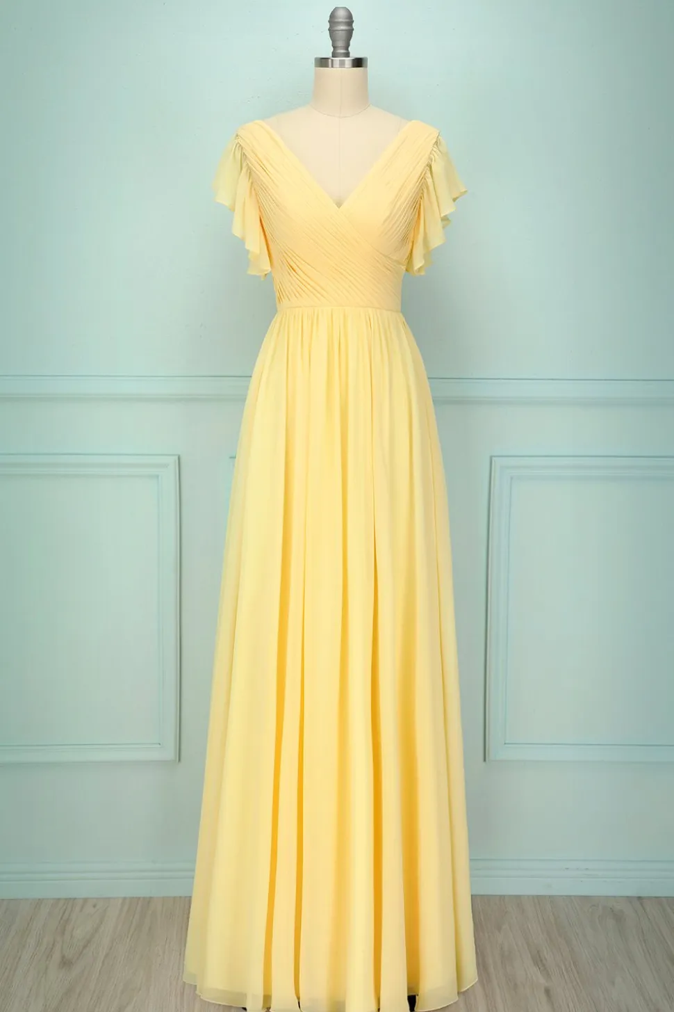 Vestido longo com decote em V amarelo