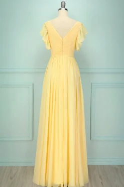 Vestido longo com decote em V amarelo