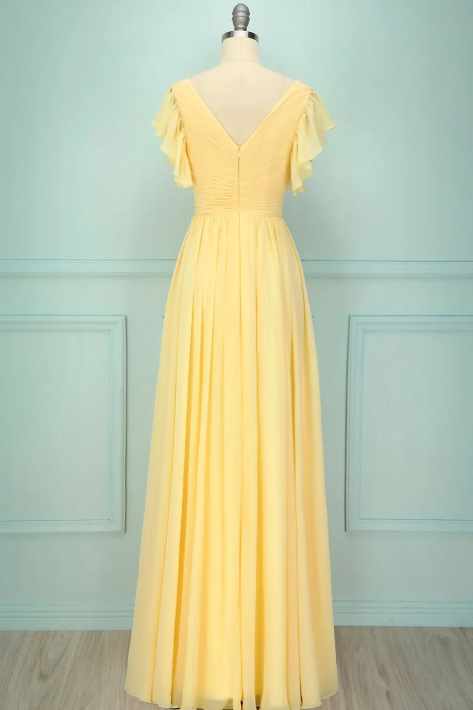 Vestido longo com decote em V amarelo
