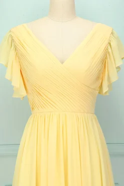 Vestido longo com decote em V amarelo