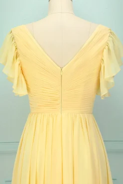 Vestido longo com decote em V amarelo