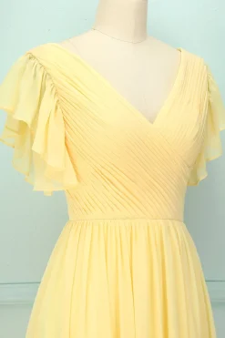 Vestido longo com decote em V amarelo