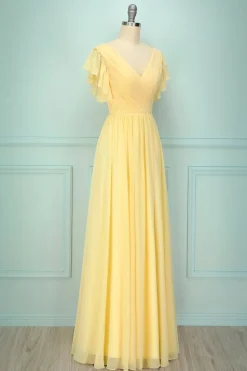 Vestido longo com decote em V amarelo