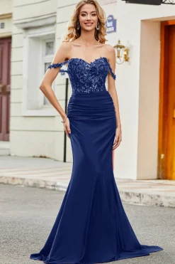 Vestido longo de cerimônia lilás sereia com apliques