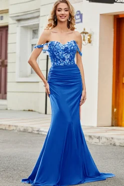 Vestido longo de cerimônia lilás sereia com apliques
