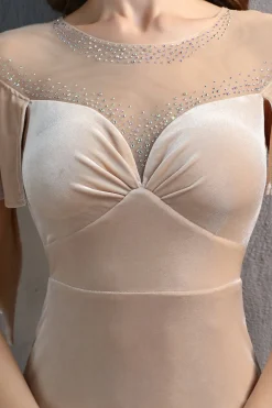Vestido longo do baile de finalistas da sereia de veludo de champanhe