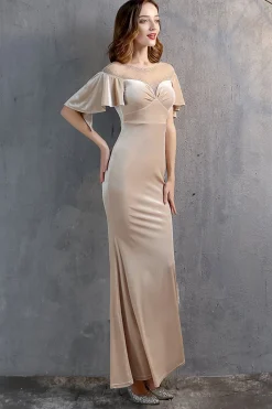 Vestido longo do baile de finalistas da sereia de veludo de champanhe