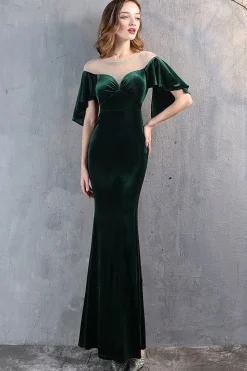 Vestido longo do baile de finalistas da sereia de veludo de champanhe