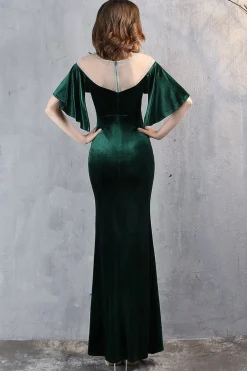Vestido longo do baile de finalistas da sereia de veludo de champanhe