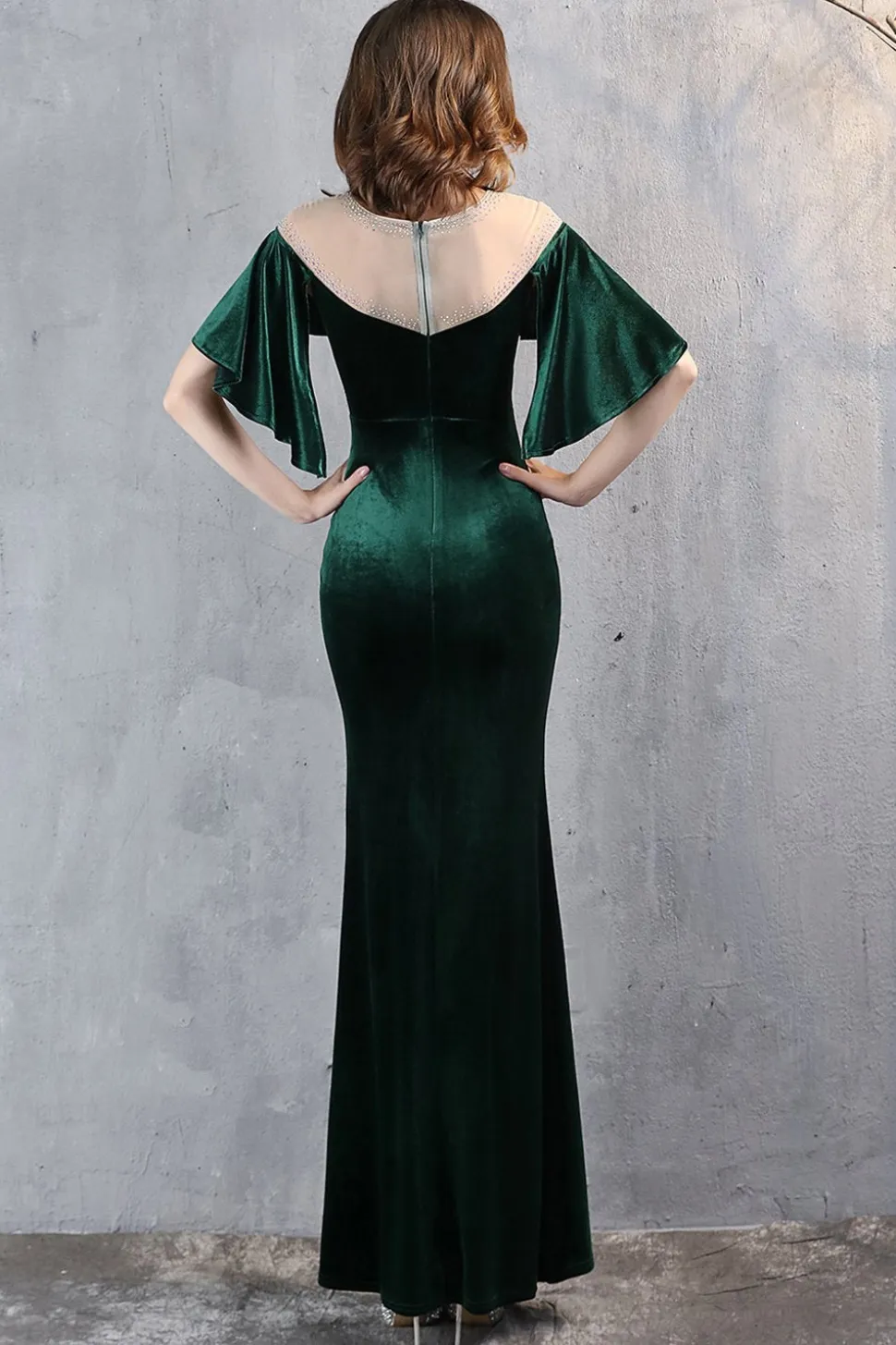 Vestido longo do baile de finalistas da sereia de veludo de champanhe