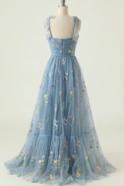 Vestido longo do baile de bordado de champanhe