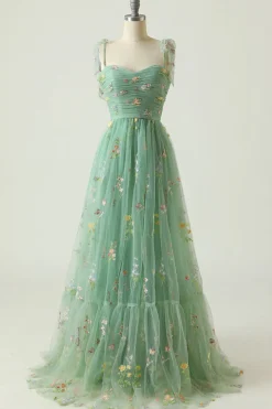 Vestido longo do baile de bordado de champanhe