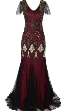 Vestido longo preto de lantejoulas da década de 1920