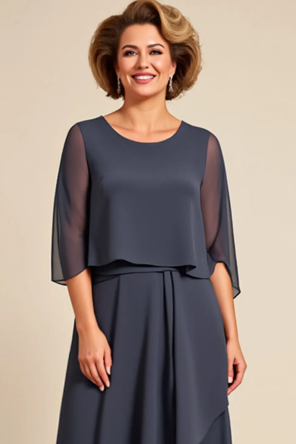 Vestido Mae Noiva Aço Cinzento Bainha Pescoço Redondo Assimétrico
