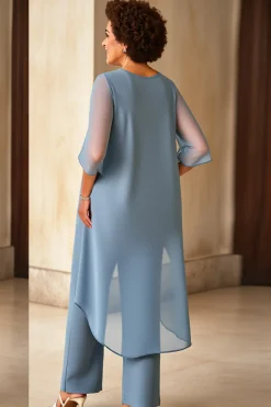 Vestido Mae Noiva Azul Cinzento Chiffon Tamanhos Grandes Pantsuits