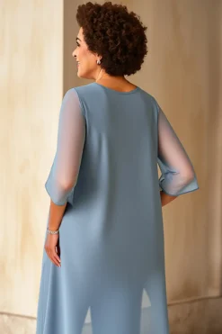 Vestido Mae Noiva Azul Cinzento Chiffon Tamanhos Grandes Pantsuits