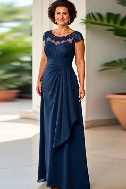Vestido Mae Noiva Bainha Marinha Pescoço Redondo Renda
