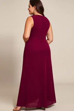 Vestido Mae Noiva Borgonha Linha-A Chiffon Um Ombro Longo Tamanhos Grandes
