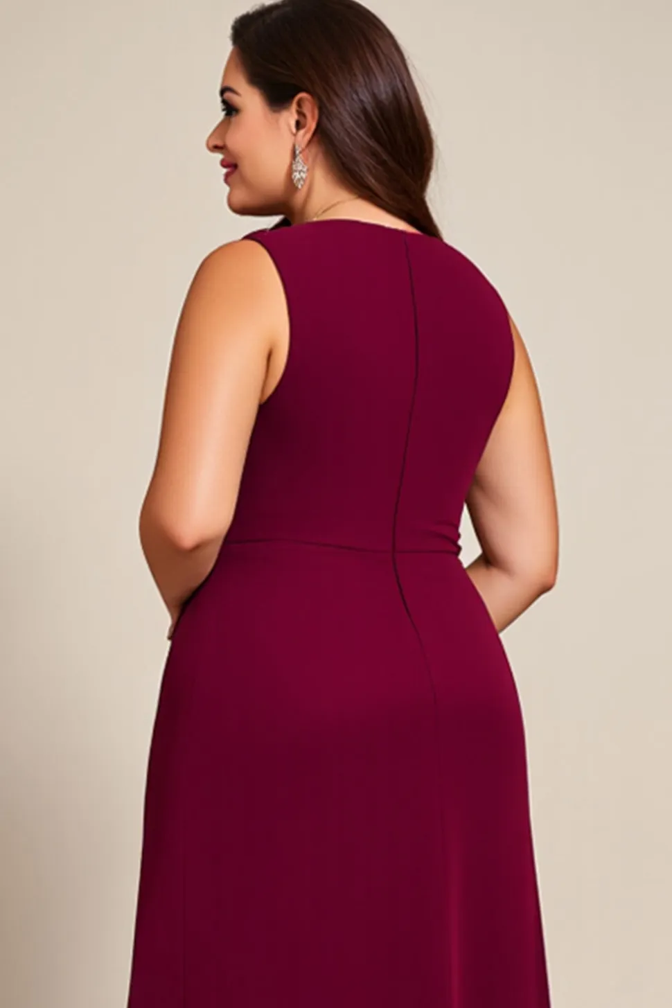 Vestido Mae Noiva Borgonha Linha-A Chiffon Um Ombro Longo Tamanhos Grandes