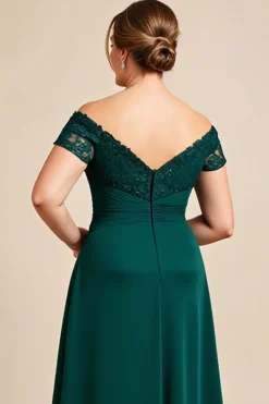 Vestido Mae Noiva com Renda Pinheiro Fora do Ombro Bainha Chiffon Tamanhos Grandes Longo