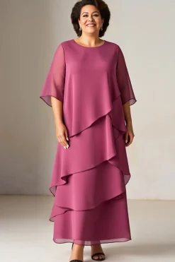 Vestido Mae Noiva Malva Vintage Chiffon Babado Tamanhos Grandes Pescoço Redondo