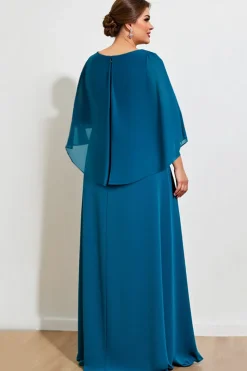 Vestido Mae Noiva Pavão Azul Bainha Renda Longo Chiffon Tamanhos Grandes