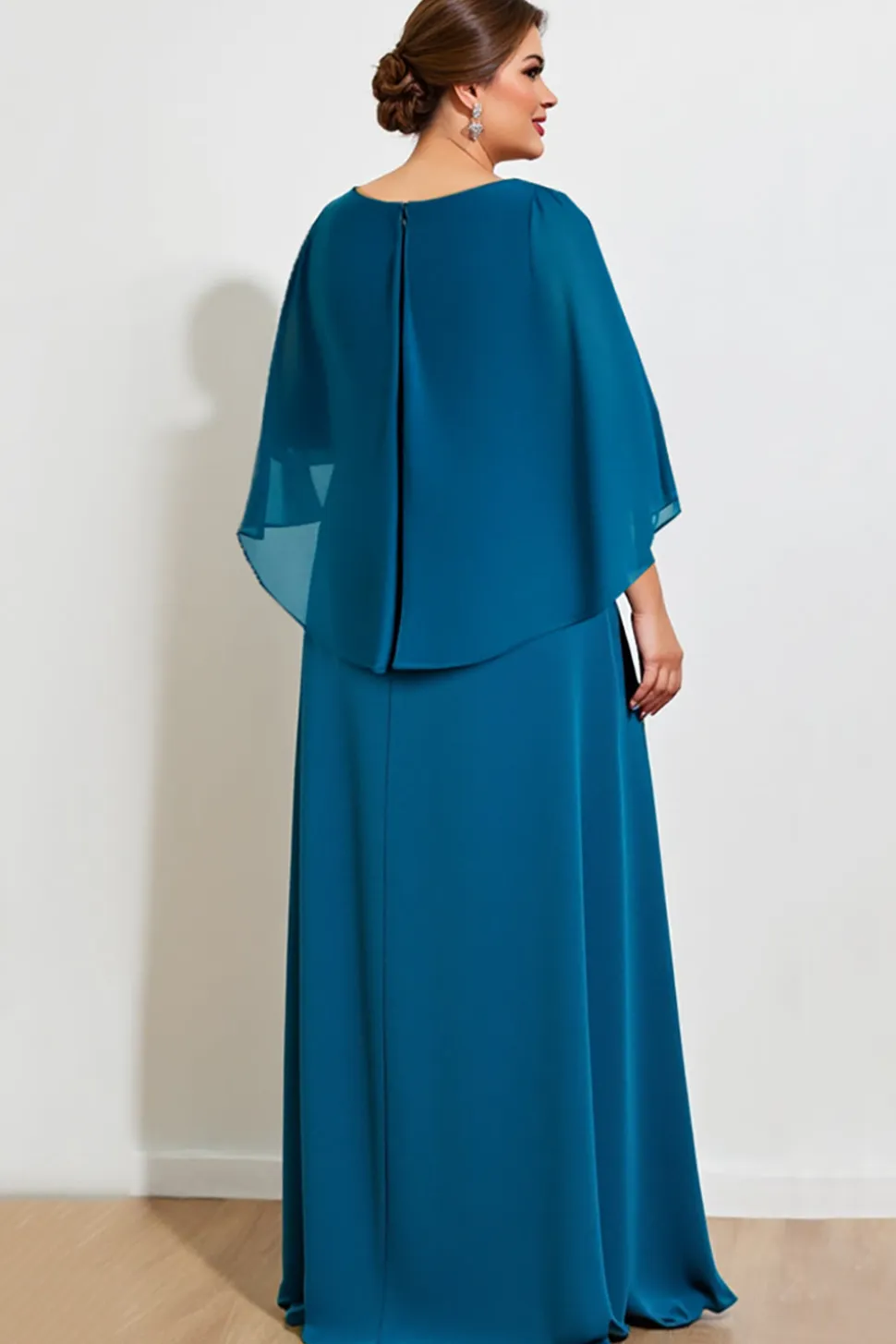 Vestido Mae Noiva Pavão Azul Bainha Renda Longo Chiffon Tamanhos Grandes