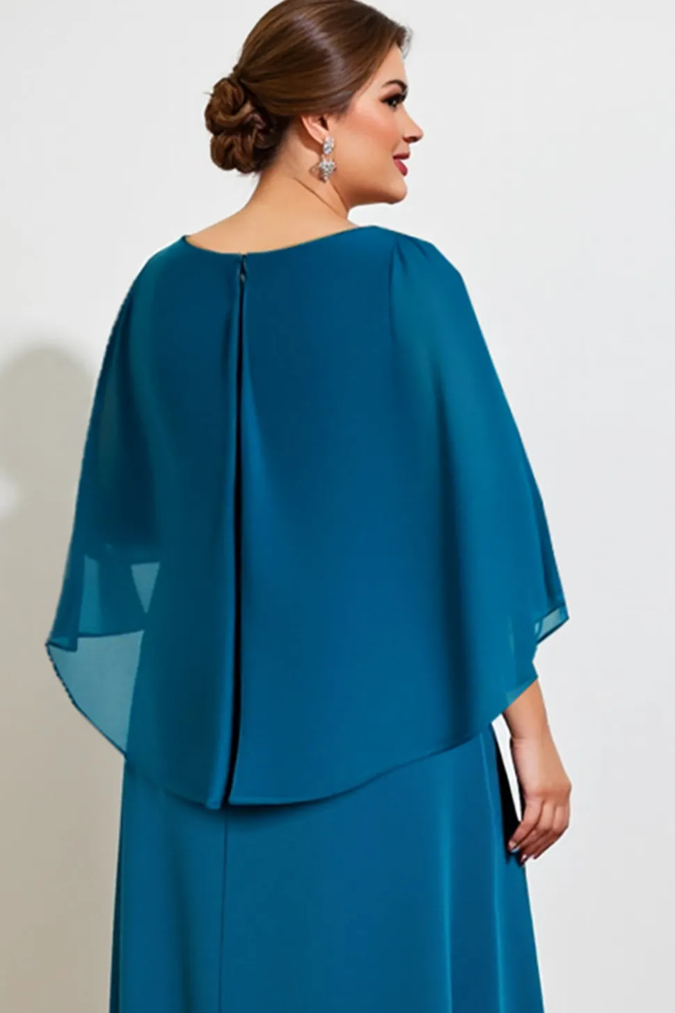 Vestido Mae Noiva Pavão Azul Bainha Renda Longo Chiffon Tamanhos Grandes