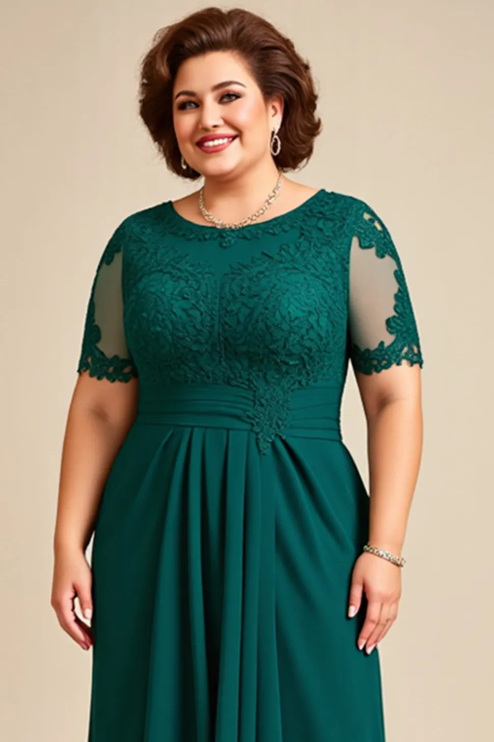 Vestido Mae Noiva Pinheiro Tamanhos Grandes Mangas Curtas