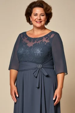 Vestido Mae Noiva Tamanhos Grandes Crepúsculo Chiffon Meias Mangas