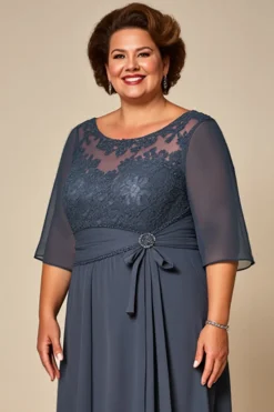 Vestido Mae Noiva Tamanhos Grandes Crepúsculo Chiffon Meias Mangas