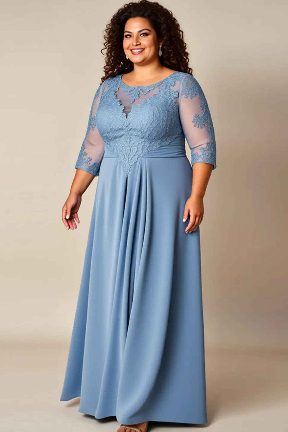Vestido Mae Noiva Tamanhos Grandes Longo Azul Cinzento Linha-A