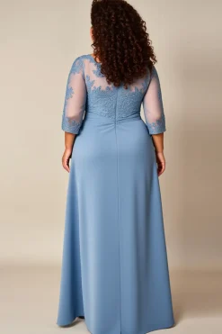 Vestido Mae Noiva Tamanhos Grandes Longo Azul Cinzento Linha-A