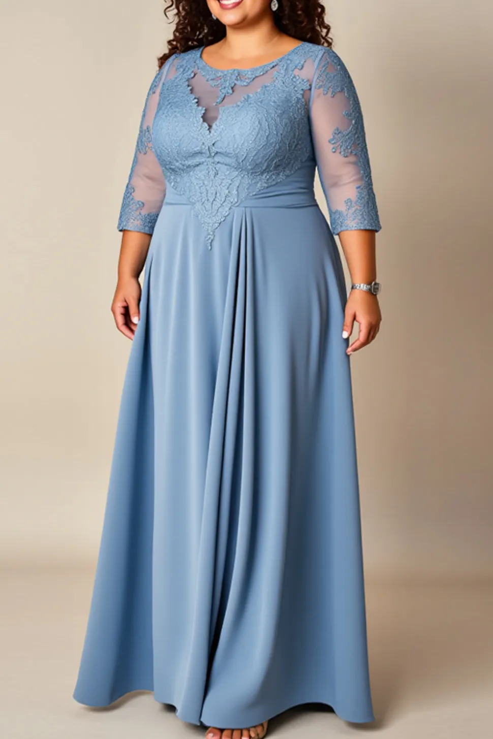 Vestido Mae Noiva Tamanhos Grandes Longo Azul Cinzento Linha-A