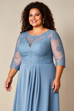 Vestido Mae Noiva Tamanhos Grandes Longo Azul Cinzento Linha-A
