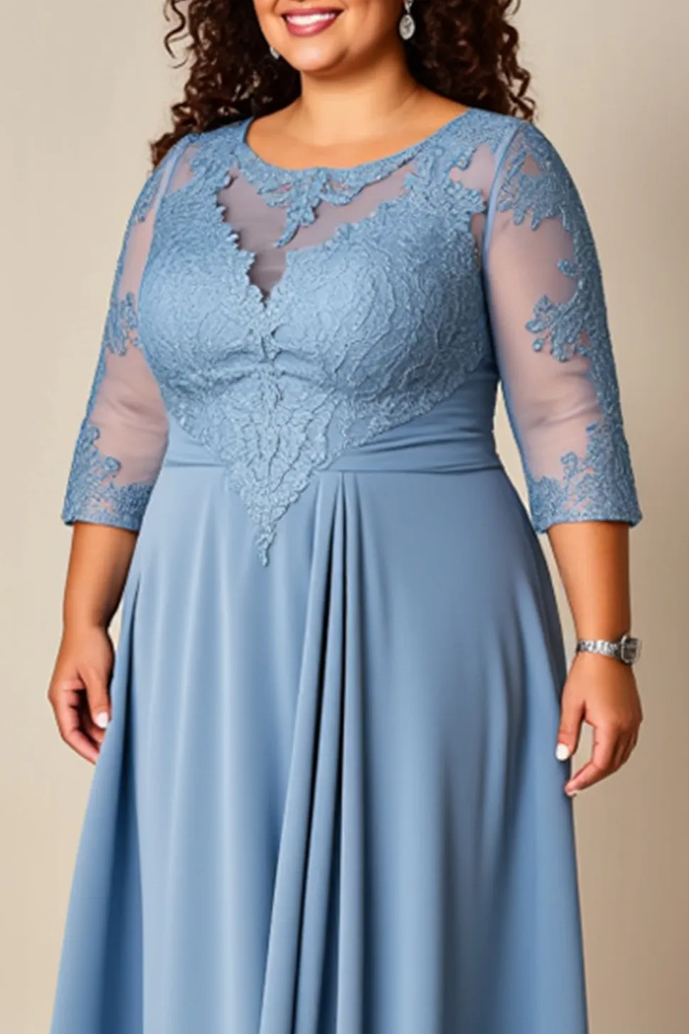 Vestido Mae Noiva Tamanhos Grandes Longo Azul Cinzento Linha-A