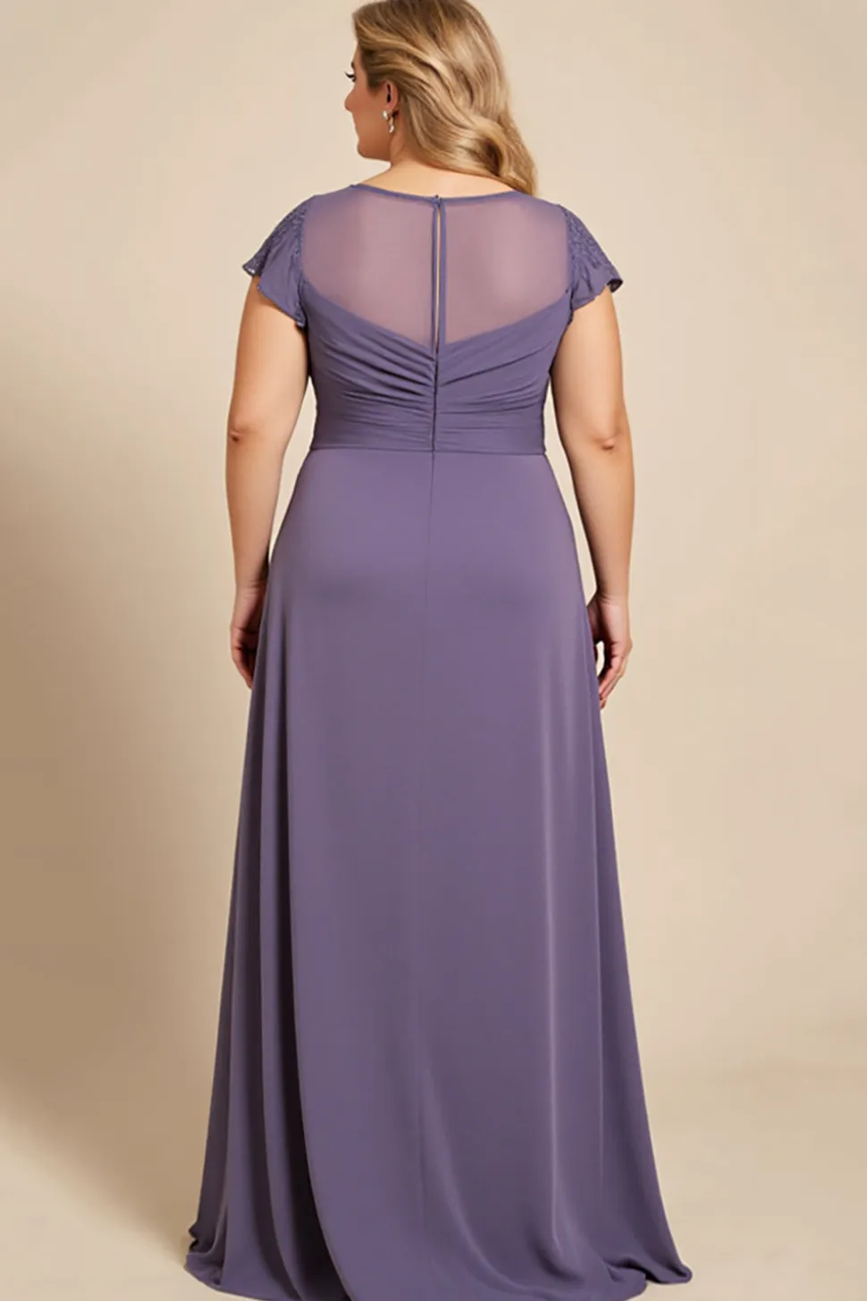Vestido Mae Noivacom Renda Decote em V Cinzento Roxo Bainha Chiffon Tamanhos Grandes