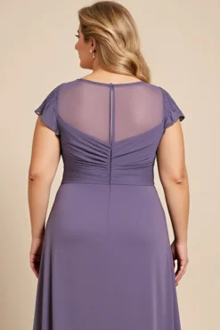 Vestido Mae Noivacom Renda Decote em V Cinzento Roxo Bainha Chiffon Tamanhos Grandes