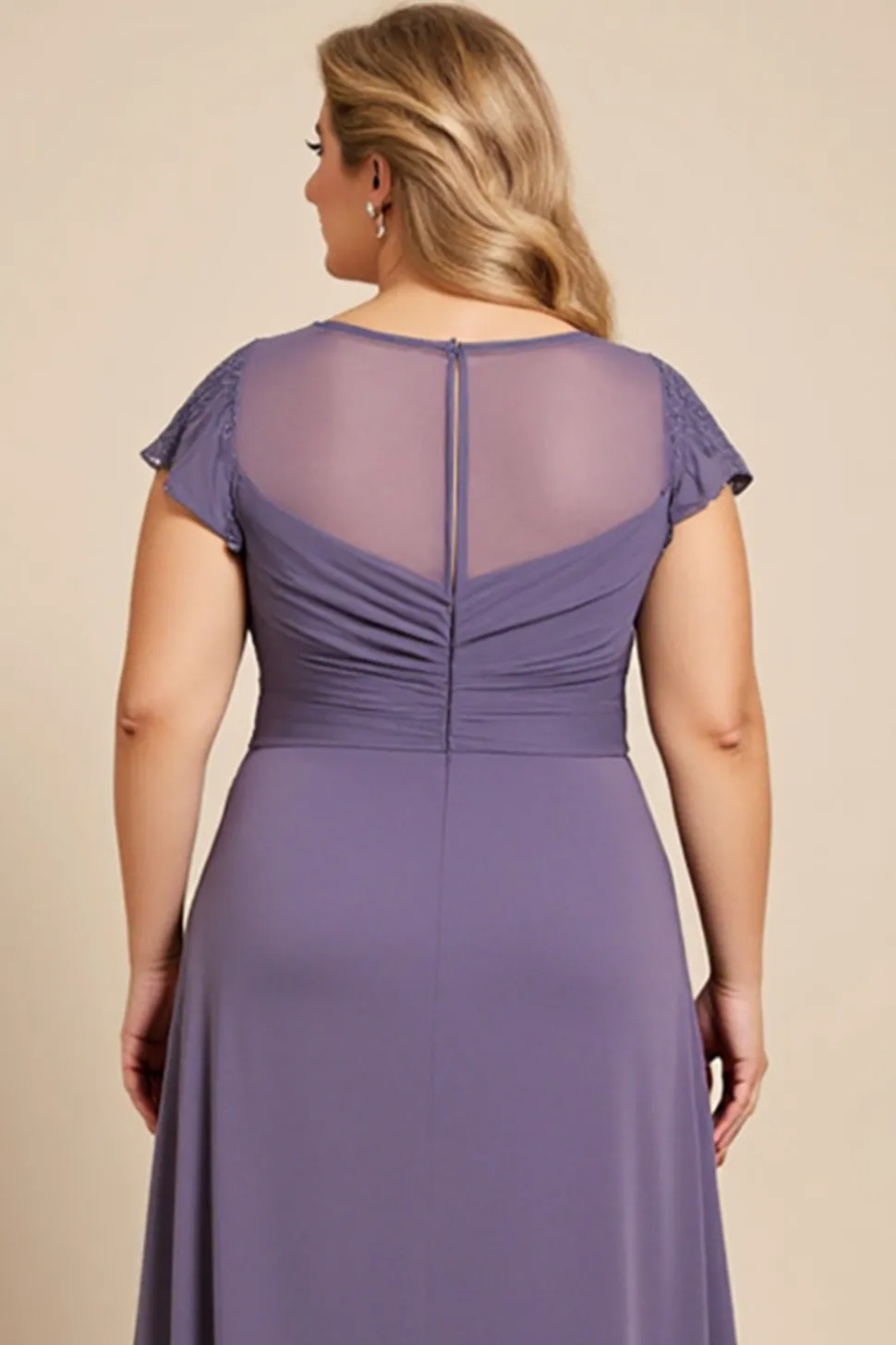 Vestido Mae Noivacom Renda Decote em V Cinzento Roxo Bainha Chiffon Tamanhos Grandes