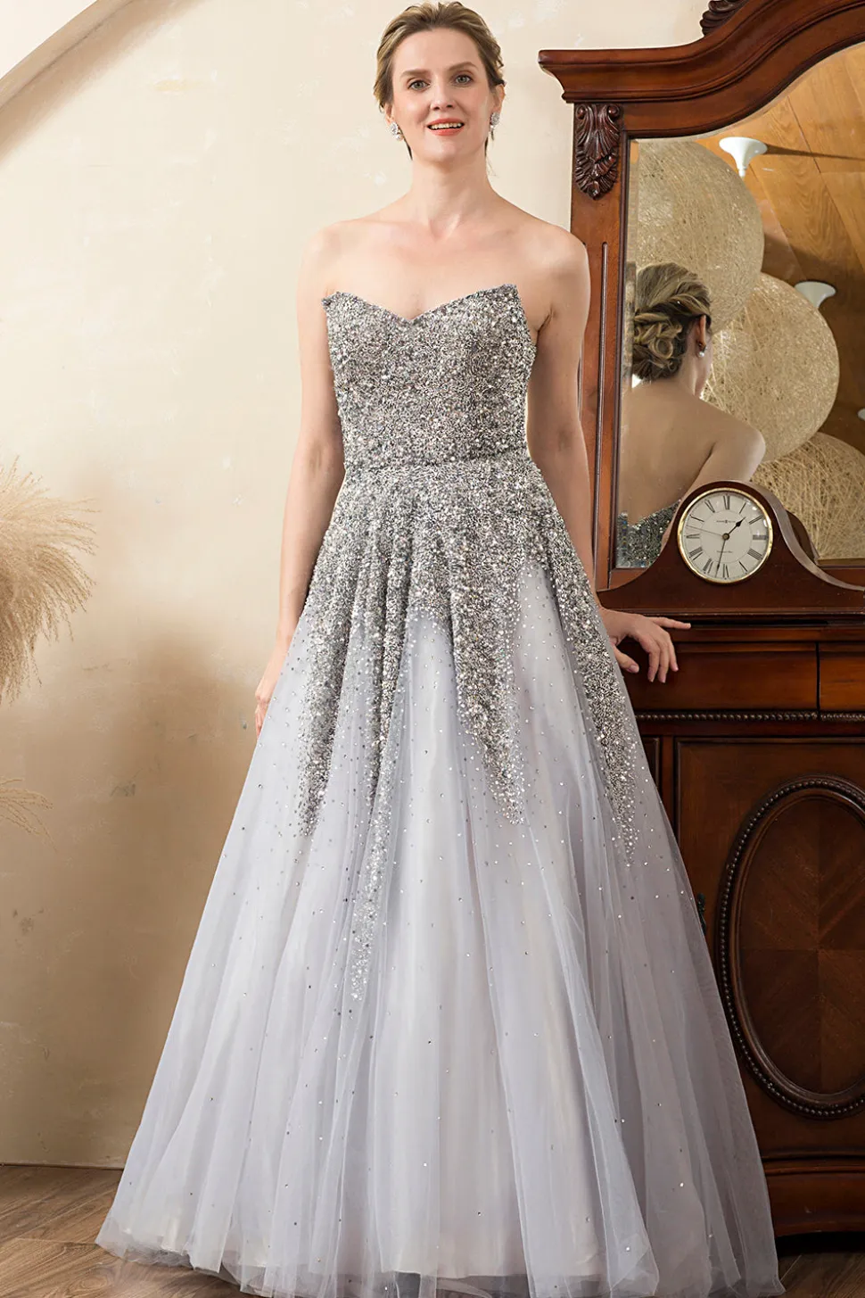 Vestido Mãe de Noiva Cinza A-Line