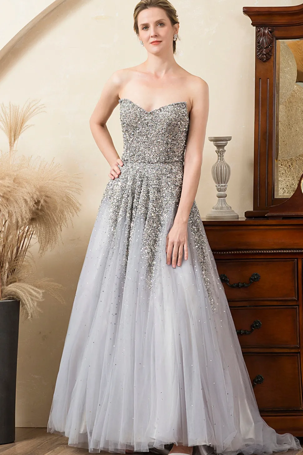 Vestido Mãe de Noiva Cinza A-Line